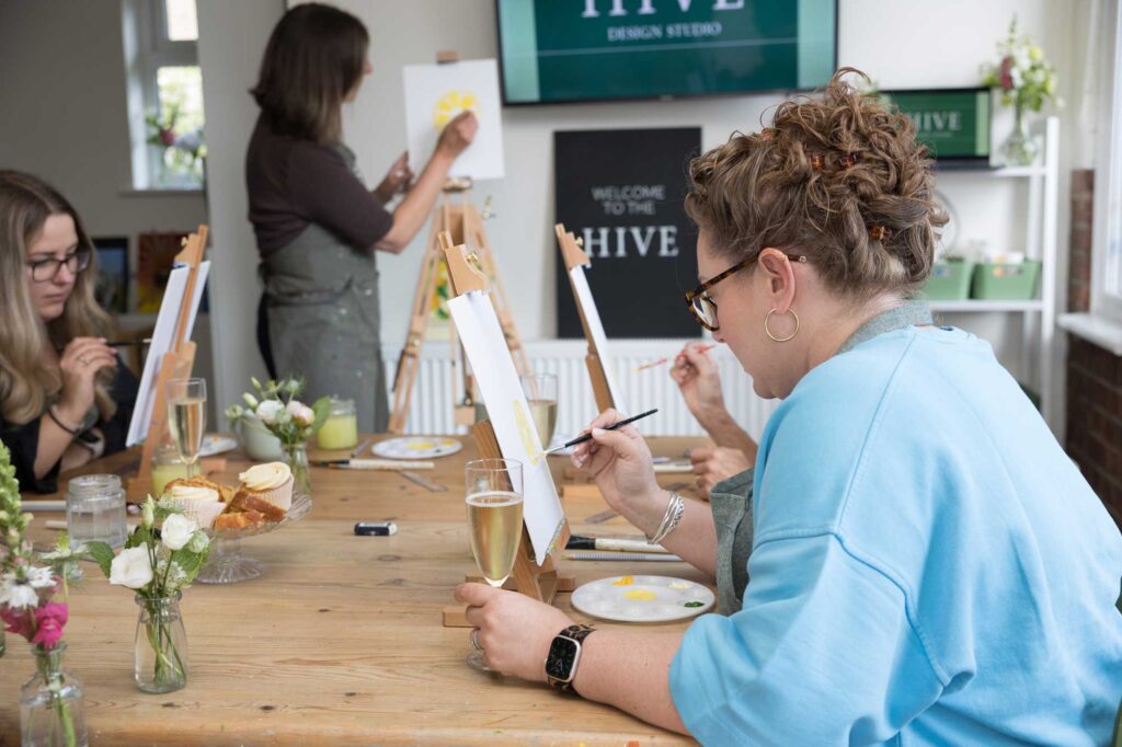 A watercolour painting class taking place at Hive Design Studio in Croydon