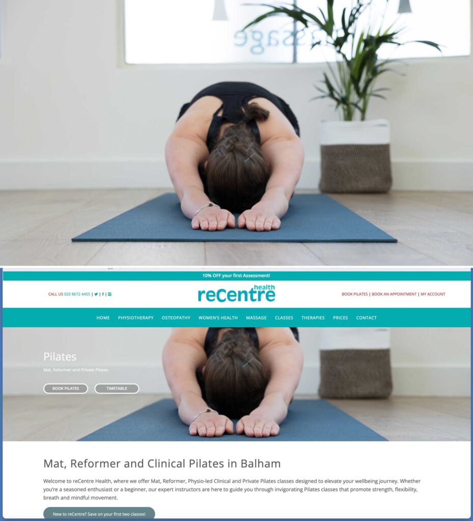 Example of a health & wellness business using their photography to help in marketing their brand