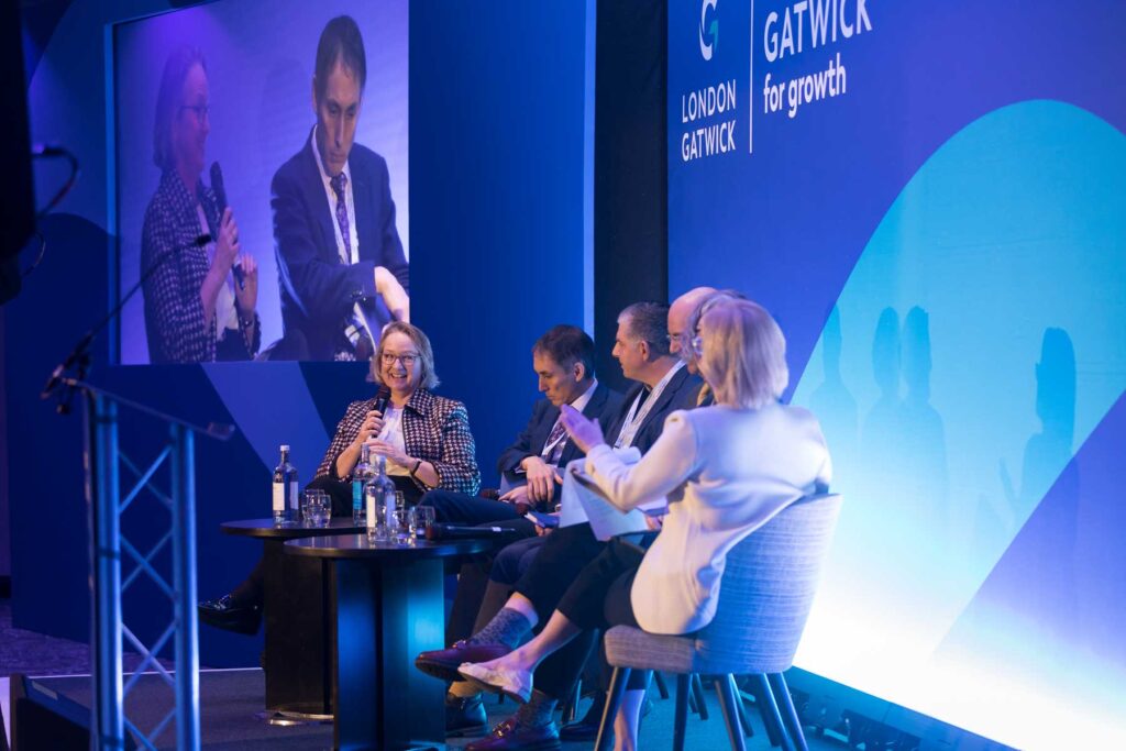 Photography of a panel discussion at the London Gatwick Economic Summit corporate event