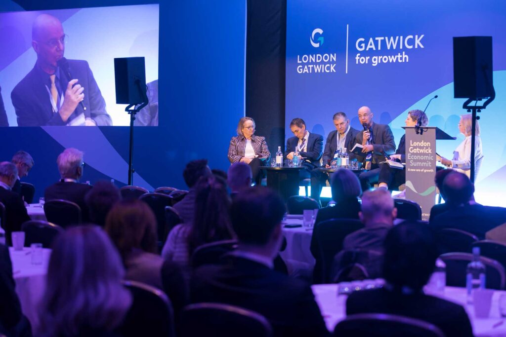 Photography of a panel discussion at the London Gatwick Economic Summit corporate event